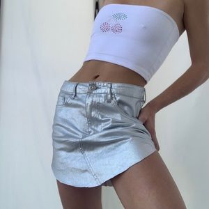 Mini skirt, metallic, silver